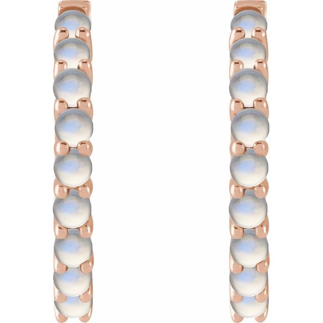 14K Rose Natural Rainbow Moonstone Cabochon  Huggie Hoop Earrings