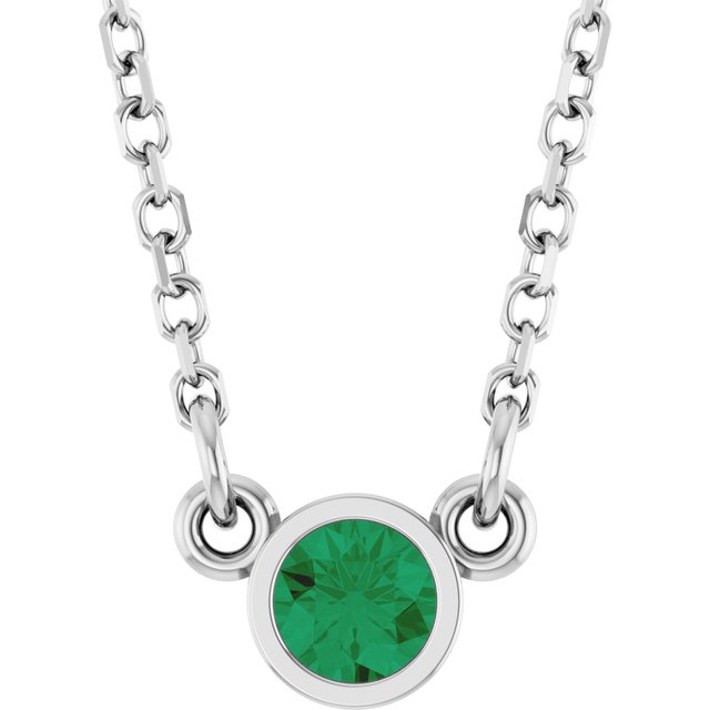 14K Rose Natural Emerald Solitaire Necklace