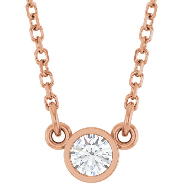 14K Rose 1/10 CT Natural Diamond Solitaire Necklace