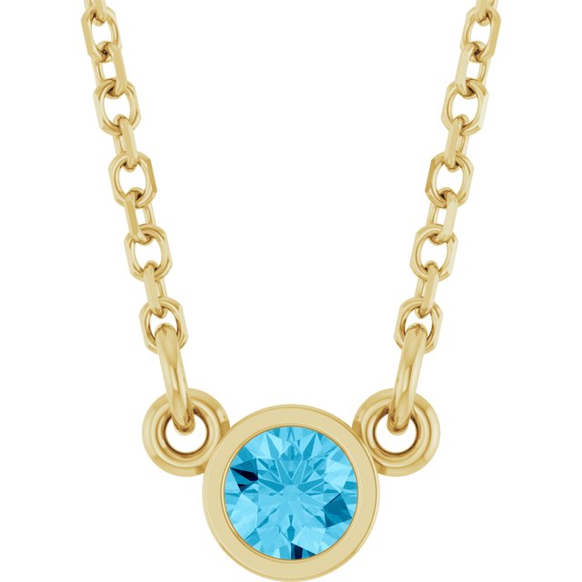 14K Rose Natural Aquamarine Solitaire Necklace
