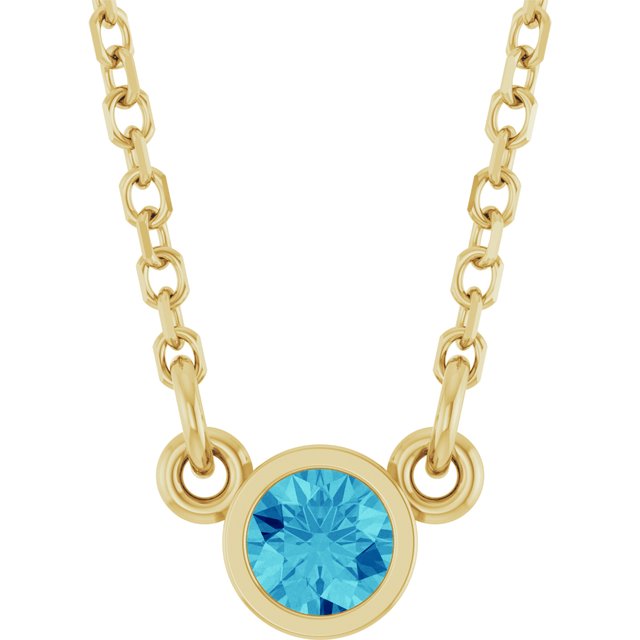 14K Rose Natural Blue Zircon Solitaire Necklace