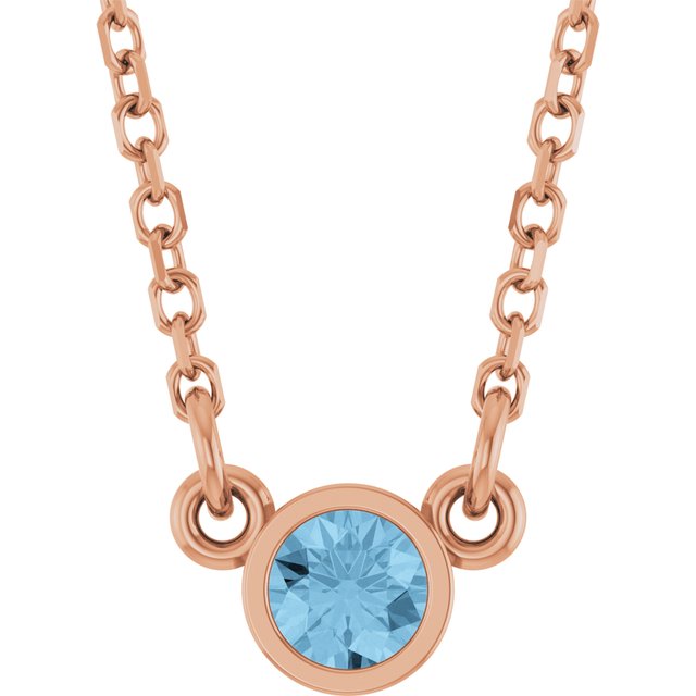 14K Rose Natural Sky Blue Topaz Solitaire Necklace