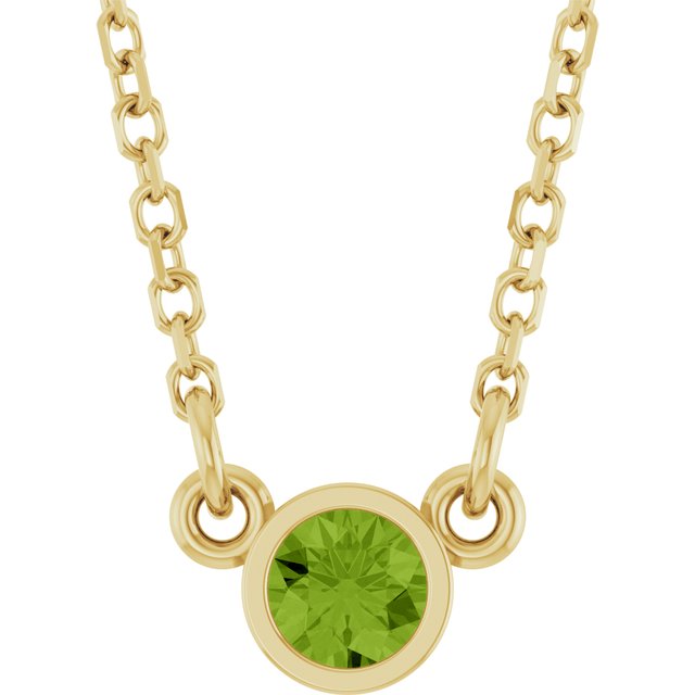 14K Rose Natural Peridot Solitaire Necklace