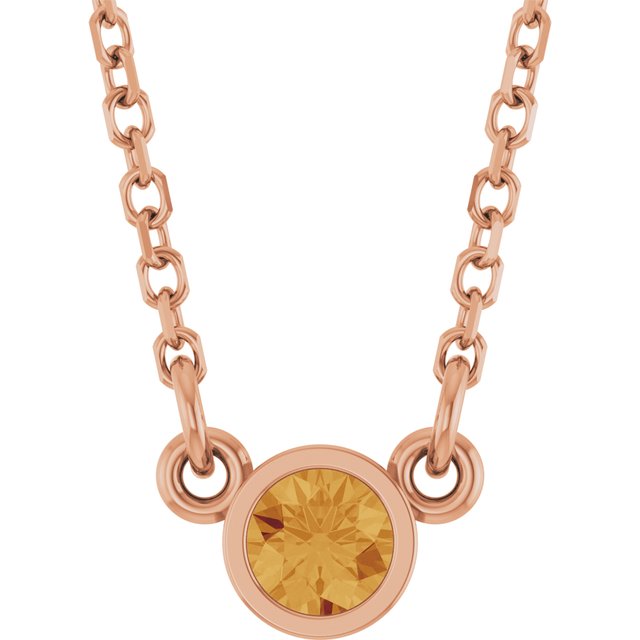14K Rose Natural Citrine Solitaire Necklace