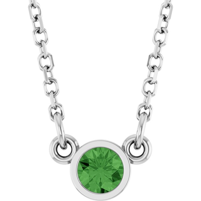 14K Rose Natural Green Tourmaline Solitaire Necklace