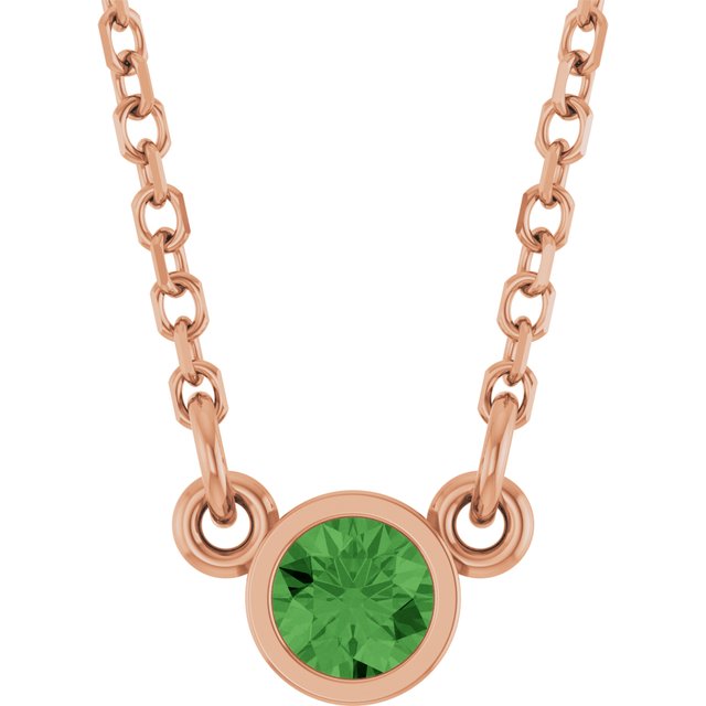 14K Rose Natural Green Tourmaline Solitaire Necklace