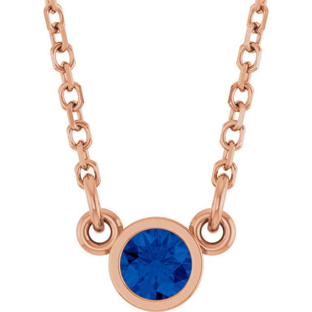 14K Rose Natural Blue Sapphire Solitaire Necklace