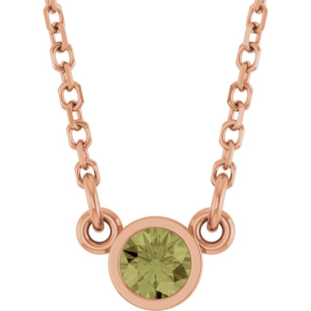 14K Rose Natural Green Sapphire Solitaire Necklace