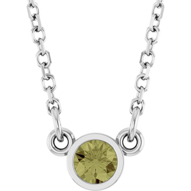 14K Rose Natural Green Sapphire Solitaire Necklace