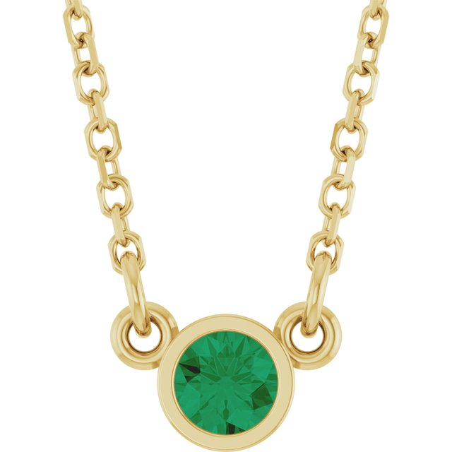 14K Rose Natural Emerald Solitaire Necklace