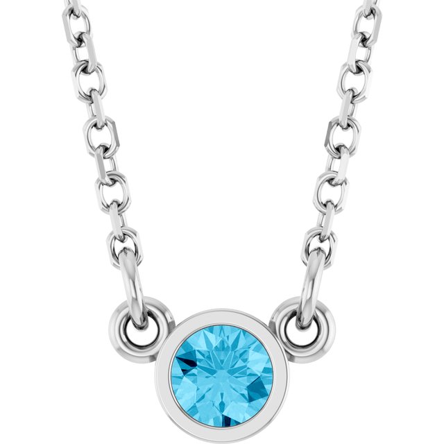 14K Rose Natural Aquamarine Solitaire Necklace