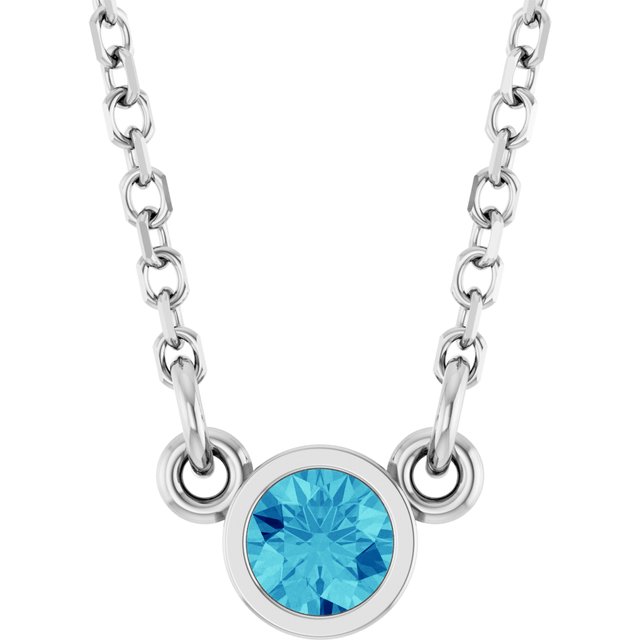 14K Rose Natural Blue Zircon Solitaire Necklace