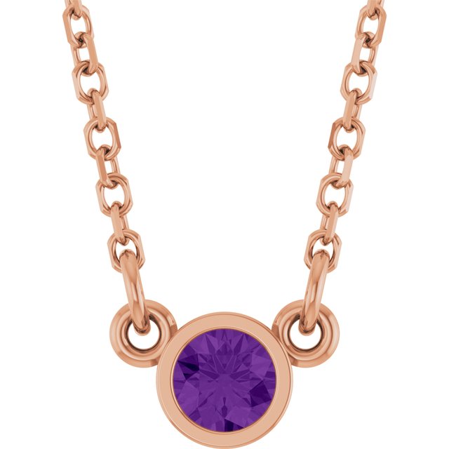 14K Rose Natural Amethyst Solitaire Necklace