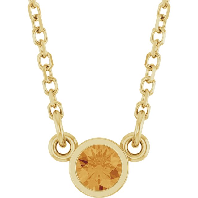 14K Rose Natural Citrine Solitaire Necklace