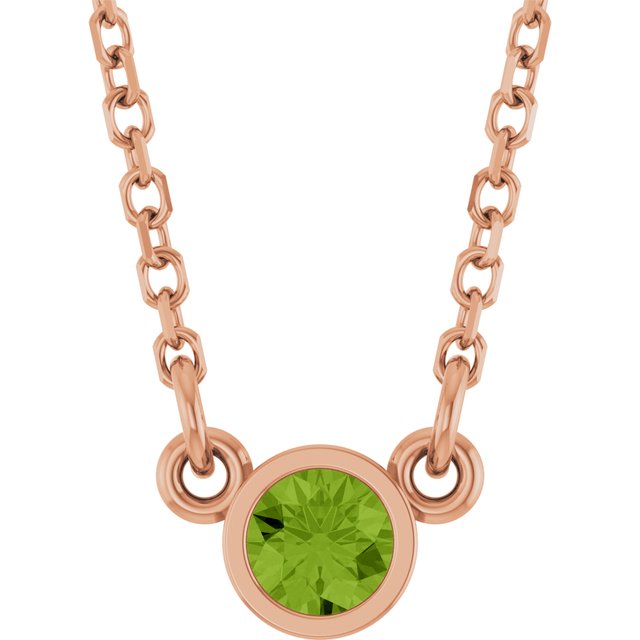 14K Rose Natural Peridot Solitaire Necklace
