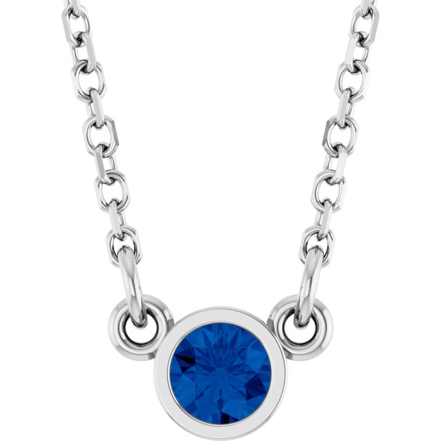 14K Rose Natural Blue Sapphire Solitaire Necklace