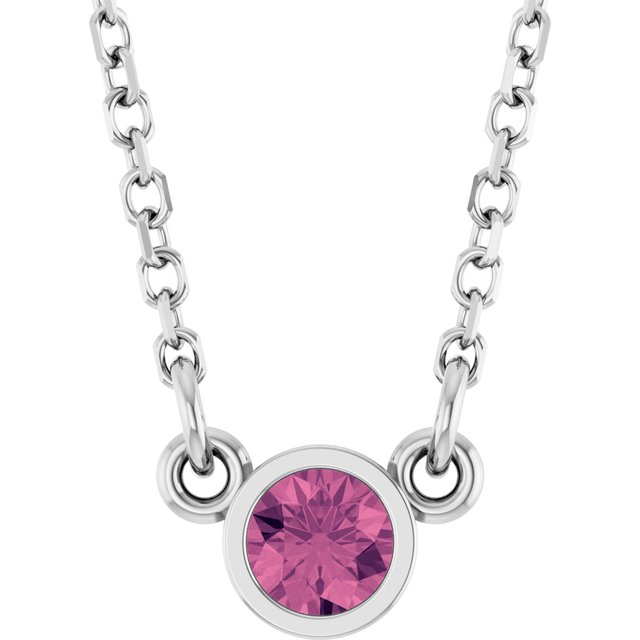 14K Rose Natural Pink Tourmaline Solitaire Necklace