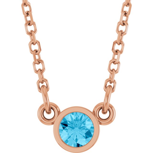 14K Rose Natural Aquamarine Solitaire Necklace