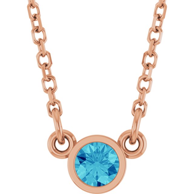 14K Rose Natural Blue Zircon Solitaire Necklace