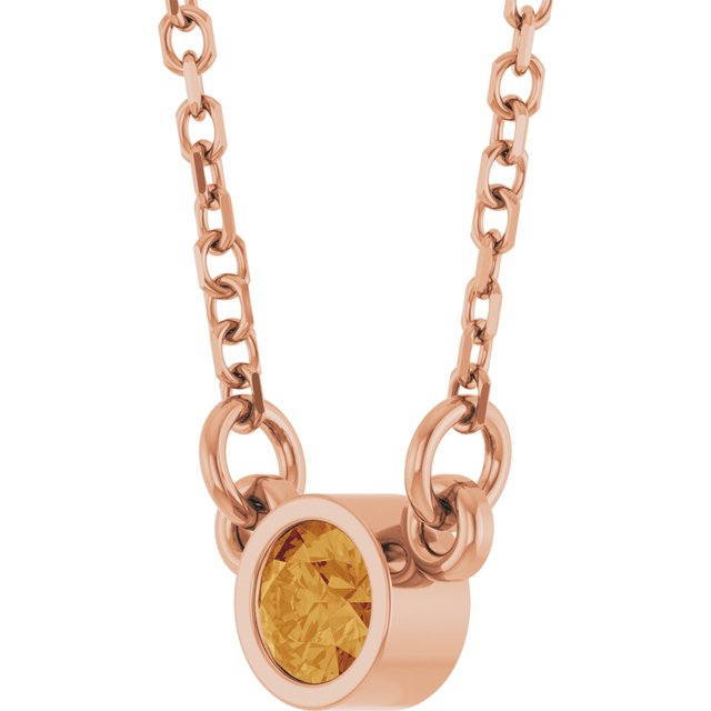 14K Rose Natural Citrine Solitaire Necklace