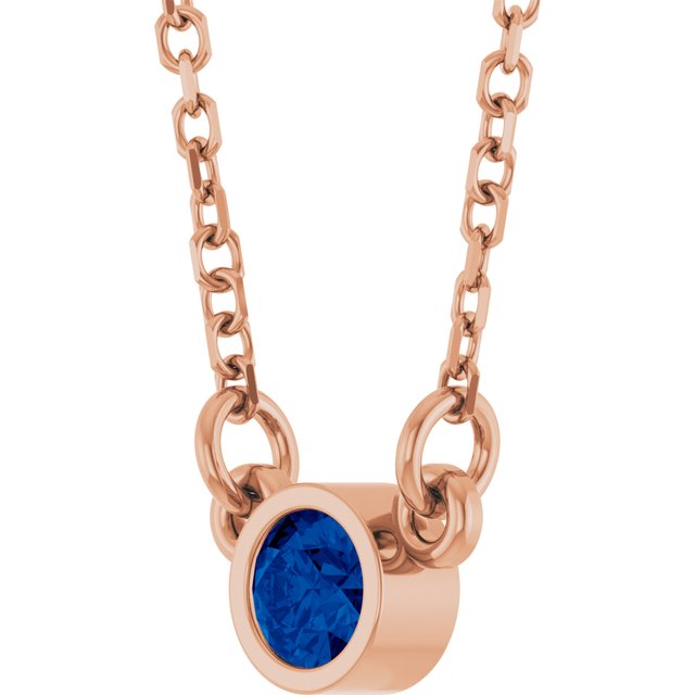 14K Rose Natural Blue Sapphire Solitaire Necklace