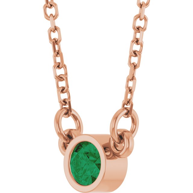 14K Rose Natural Emerald Solitaire Necklace