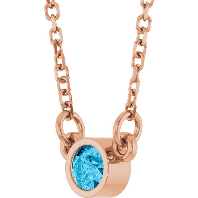 14K Rose Natural Aquamarine Solitaire Necklace