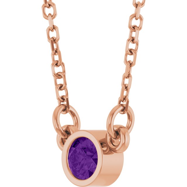 14K Rose Natural Amethyst Solitaire Necklace