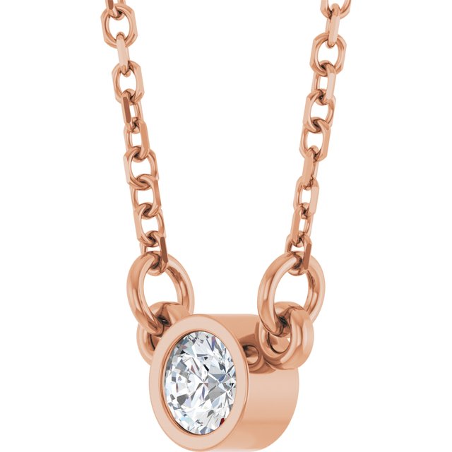 14K Rose Natural White Sapphire Solitaire Necklace