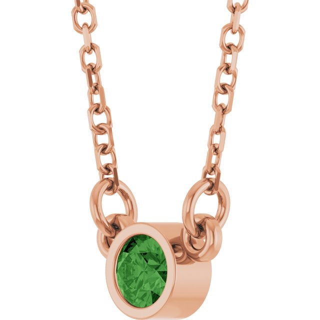 14K Rose Natural Green Tourmaline Solitaire Necklace