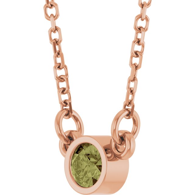 14K Rose Natural Green Sapphire Solitaire Necklace
