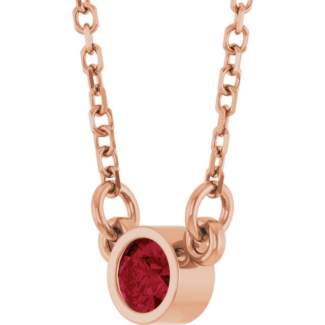 14K Rose Natural Ruby Solitaire Necklace