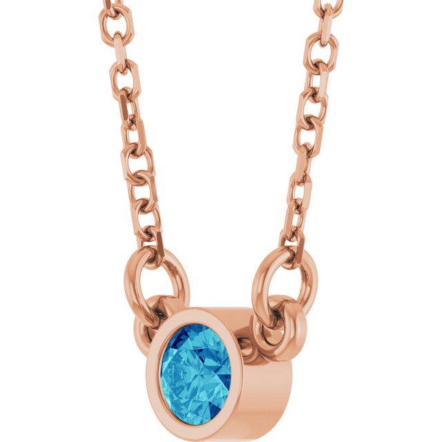 14K Rose Natural Blue Zircon Solitaire Necklace