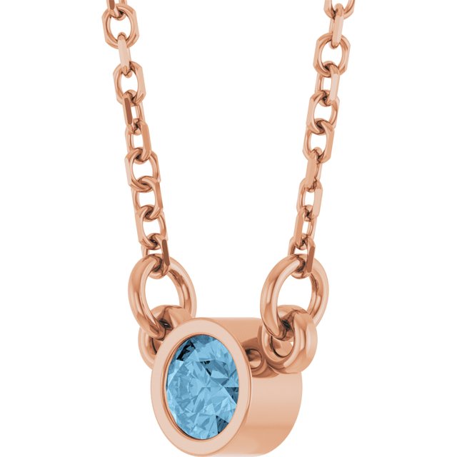 14K Rose Natural Sky Blue Topaz Solitaire Necklace