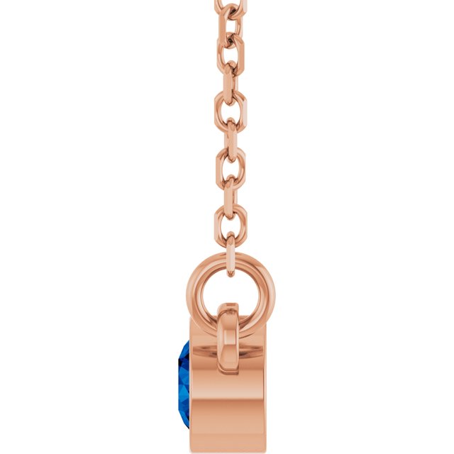 14K Rose Natural Blue Sapphire Solitaire Necklace