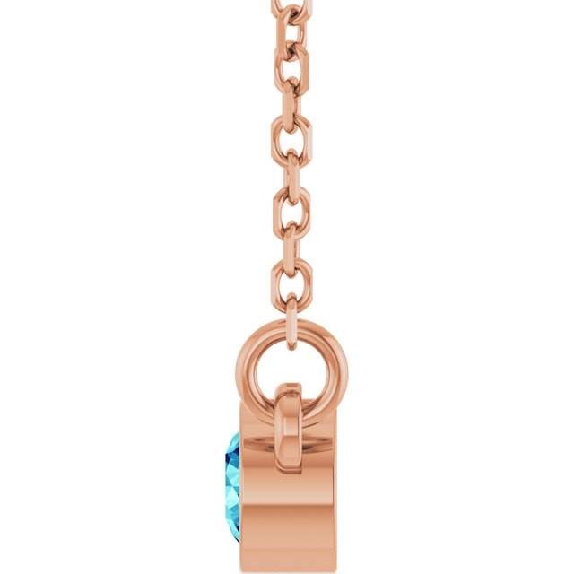 14K Rose Natural Blue Zircon Solitaire Necklace