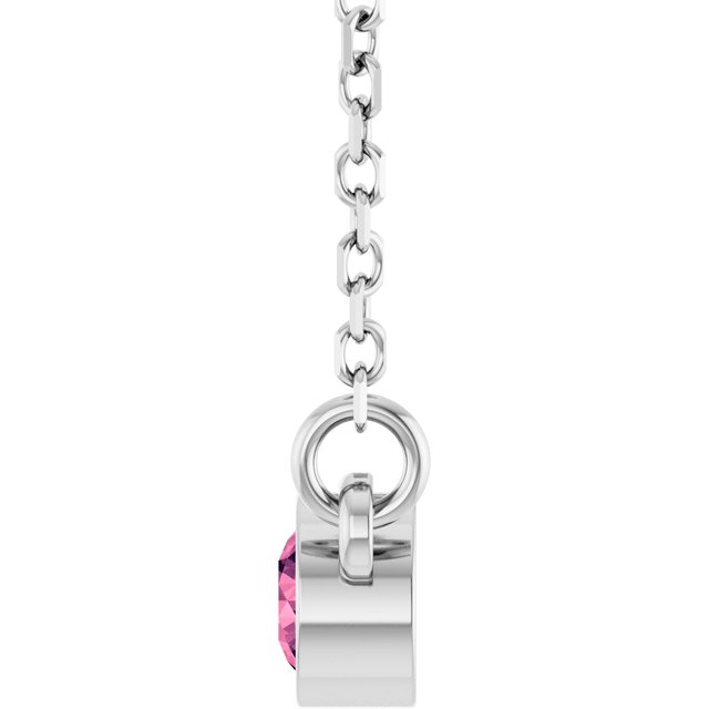 14K White Natural Pink Tourmaline Solitaire Necklace