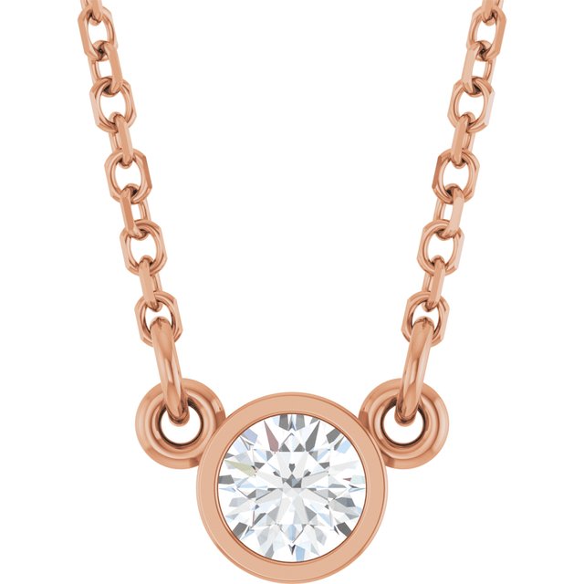 14K Rose 1/6 CT Natural Diamond Solitaire Necklace