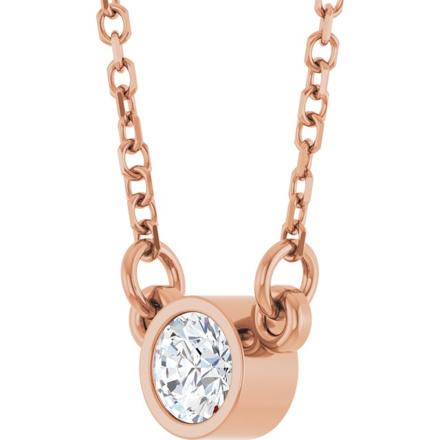 14K Rose 1/6 CT Natural Diamond Solitaire Necklace