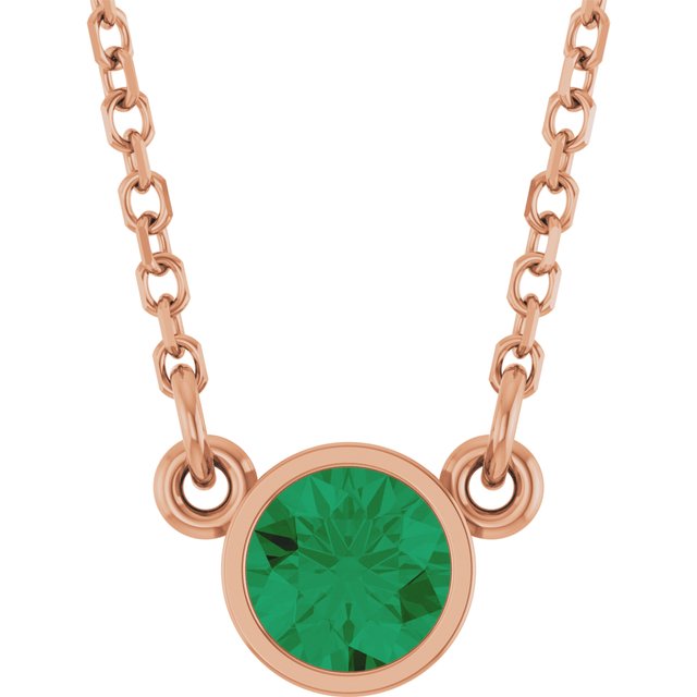 14K Rose Natural Emerald Solitaire Necklace