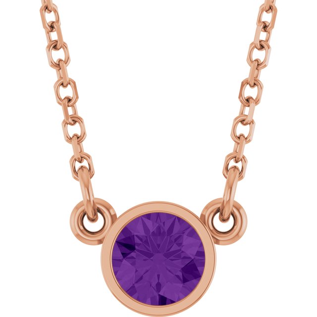14K Rose Natural Amethyst Solitaire Necklace