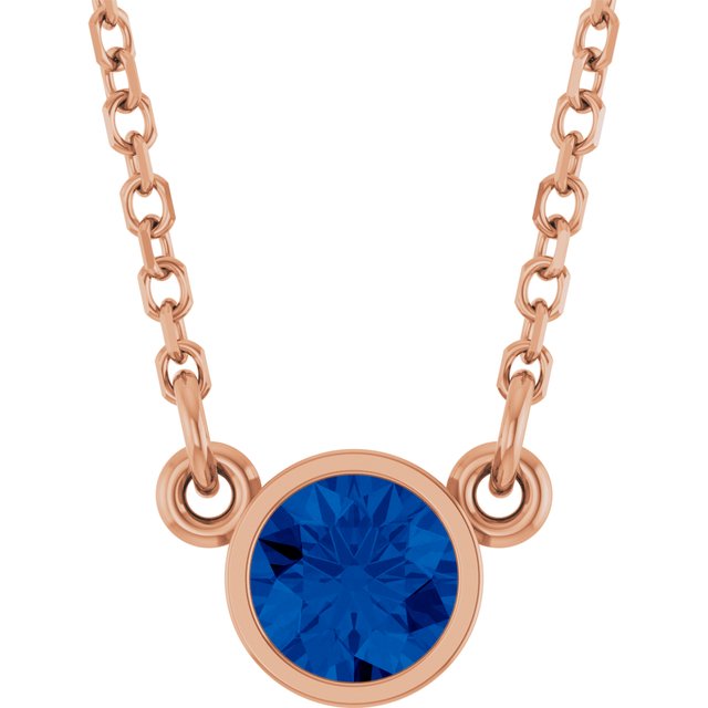 14K Rose Natural Blue Sapphire Solitaire Necklace