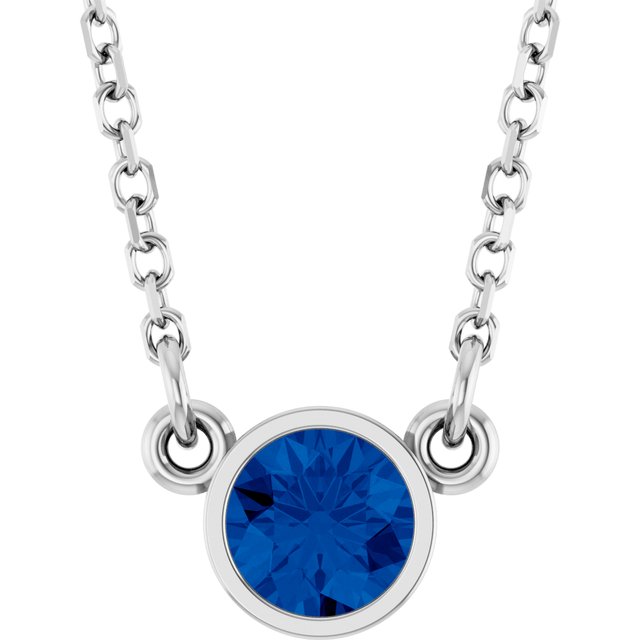 14K Rose Natural Blue Sapphire Solitaire Necklace