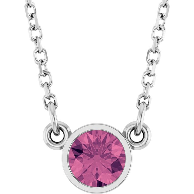 14K Rose Natural Pink Tourmaline Solitaire Necklace
