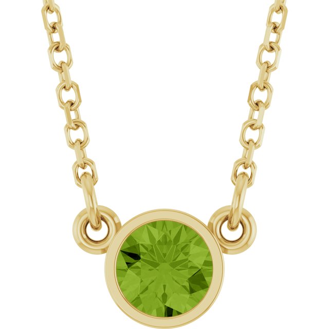 14K Rose Natural Peridot Solitaire Necklace