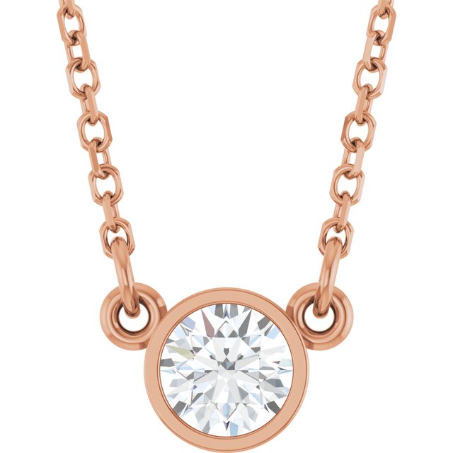 14K Rose 1/4 CT Natural Diamond Solitaire Necklace