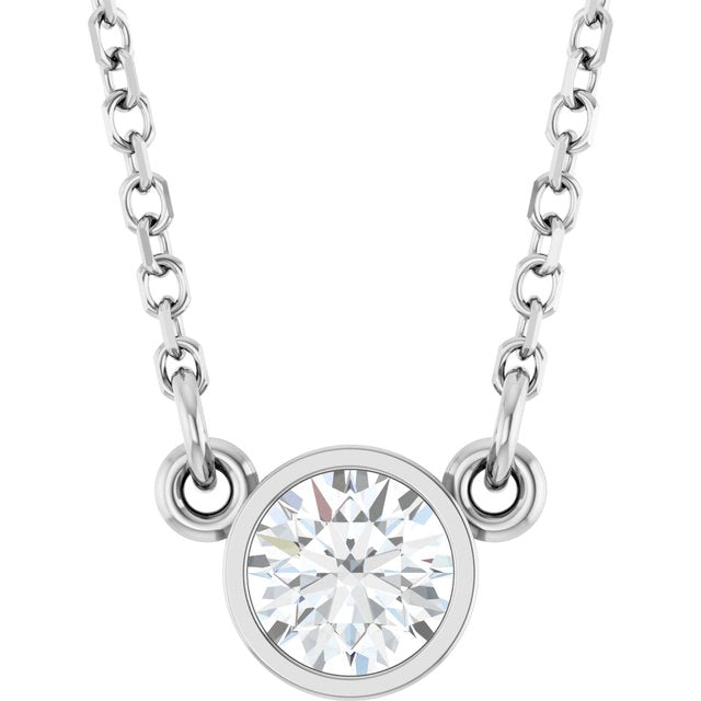 14K Rose Natural White Sapphire Solitaire Necklace
