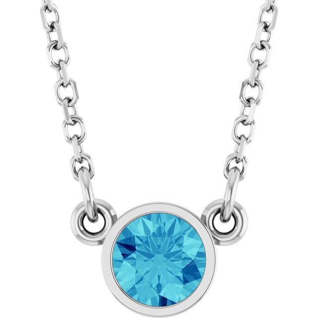 14K Rose Natural Blue Zircon Solitaire Necklace