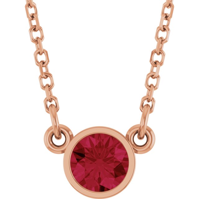 14K Rose Natural Ruby Solitaire Necklace