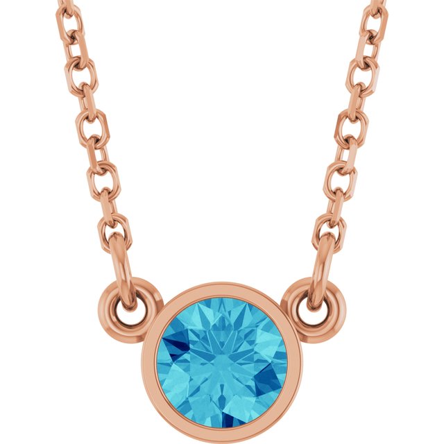 14K Rose Natural Blue Zircon Solitaire Necklace